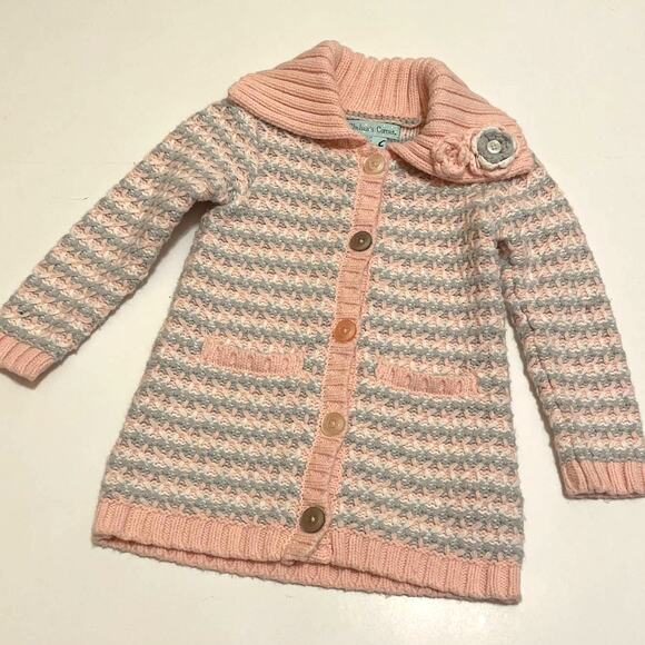 Chelsea's Corner Thick Knit Sweater/Cardigan Pink & Gray‎ Floral Accent Size 2T - Picture 6 of 11